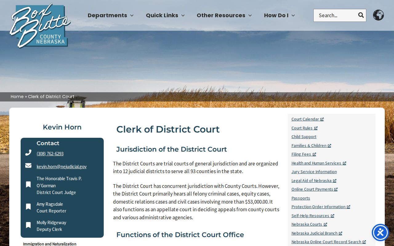 Box Butte County arrest warrant clerk public service information
