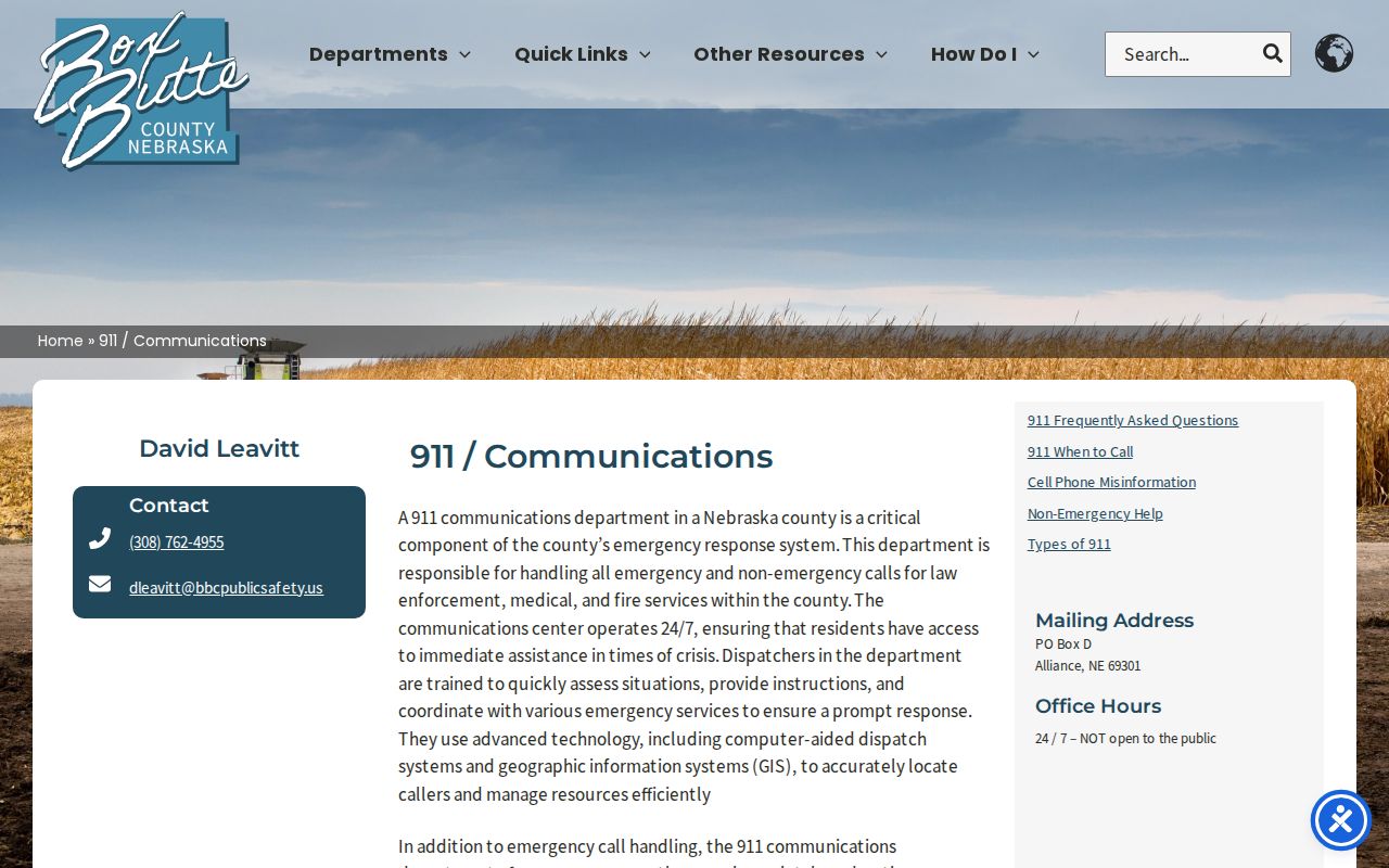 Box Butte County active warrant safety and 911 communications information