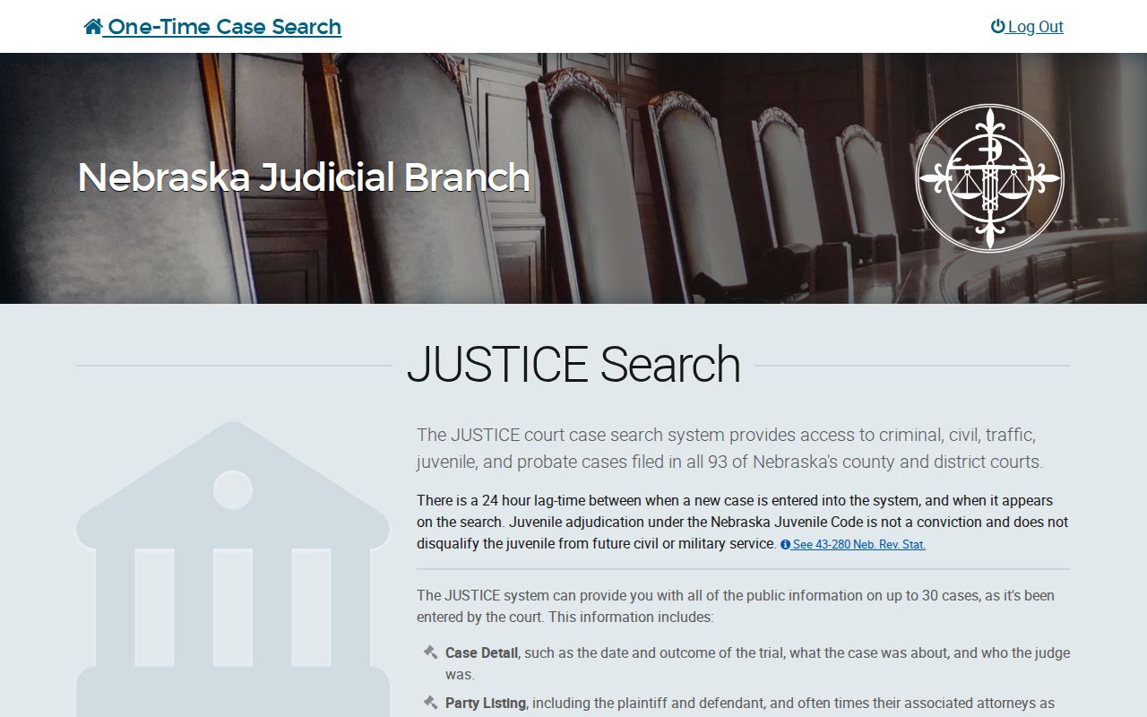 Box Butte County warrant check using the Nebraska JUSTICE landing page