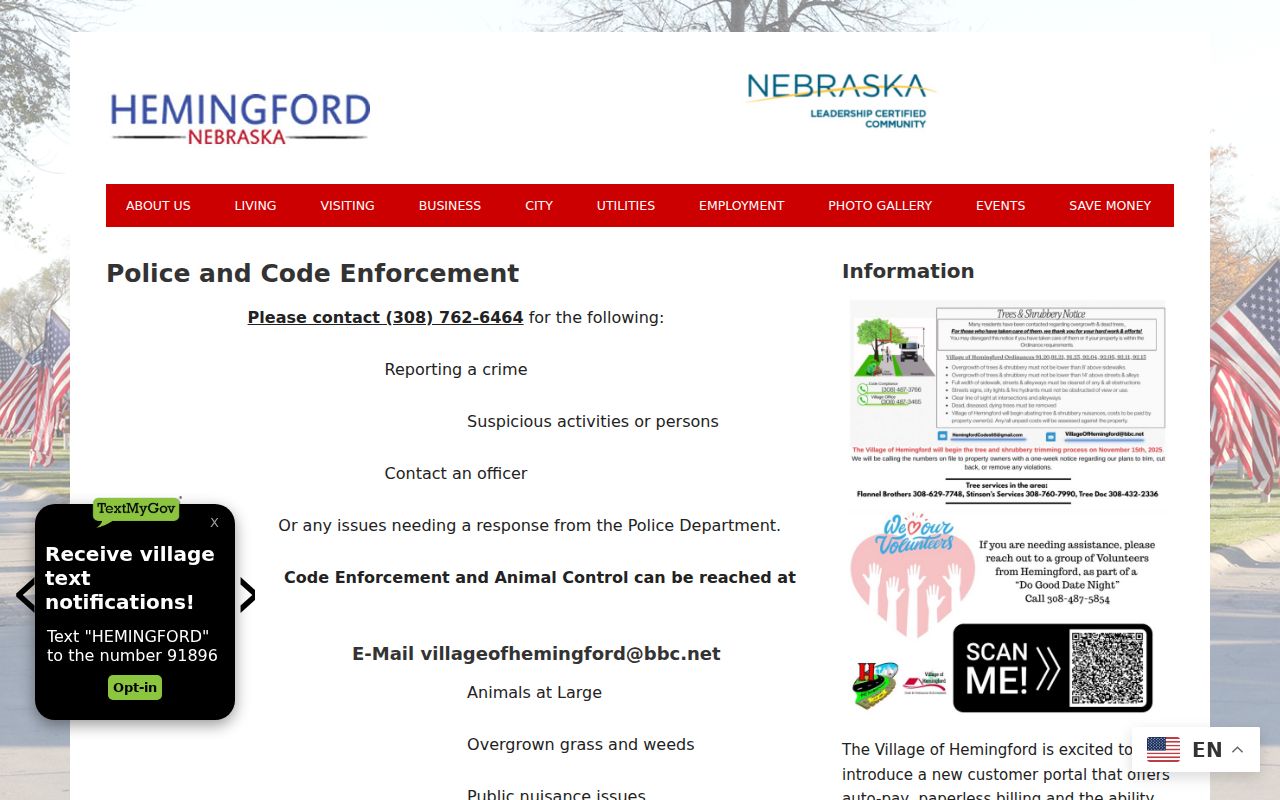 Hemingford police and code routing for Box Butte County city court warrants