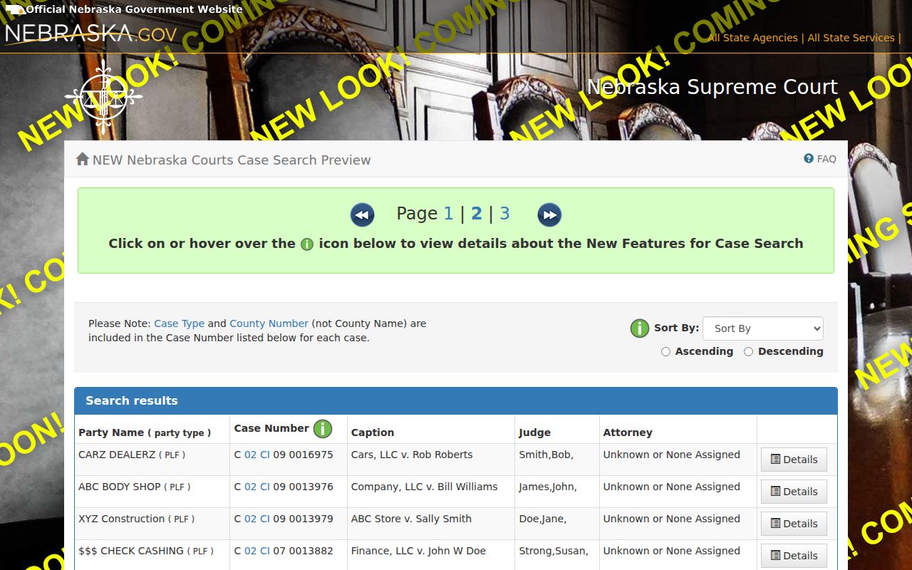 Box Butte County warrant search result fields in the official Nebraska demo