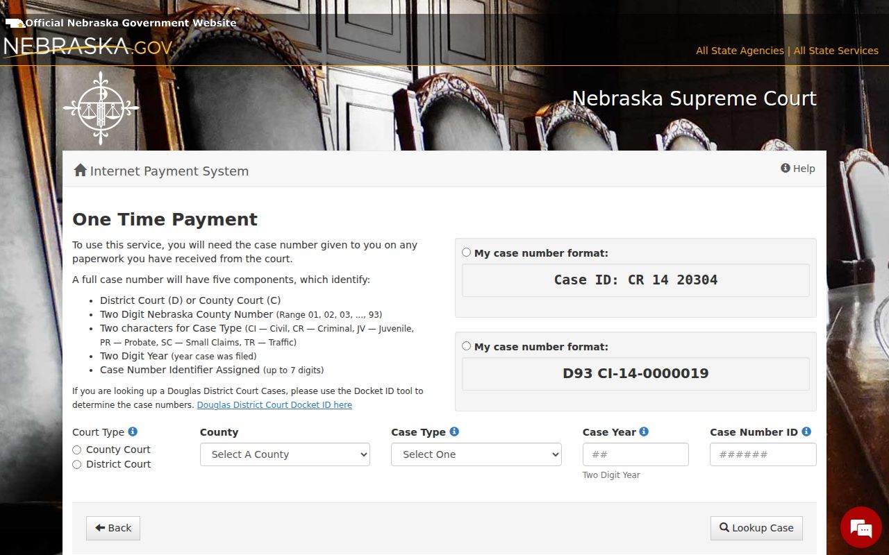 Box Butte County bench warrant payment fields on the Nebraska court form